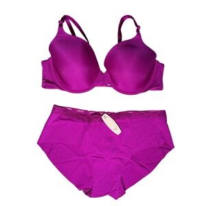 Victoria's Secret Bra Panty Set 36B Medium Purple Perfect Coverage Hiphugger NEW